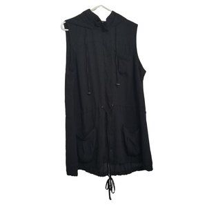Daniel Rainn Womens Black Long Sheer Zip-Up Vest With Hood Size 1X XL